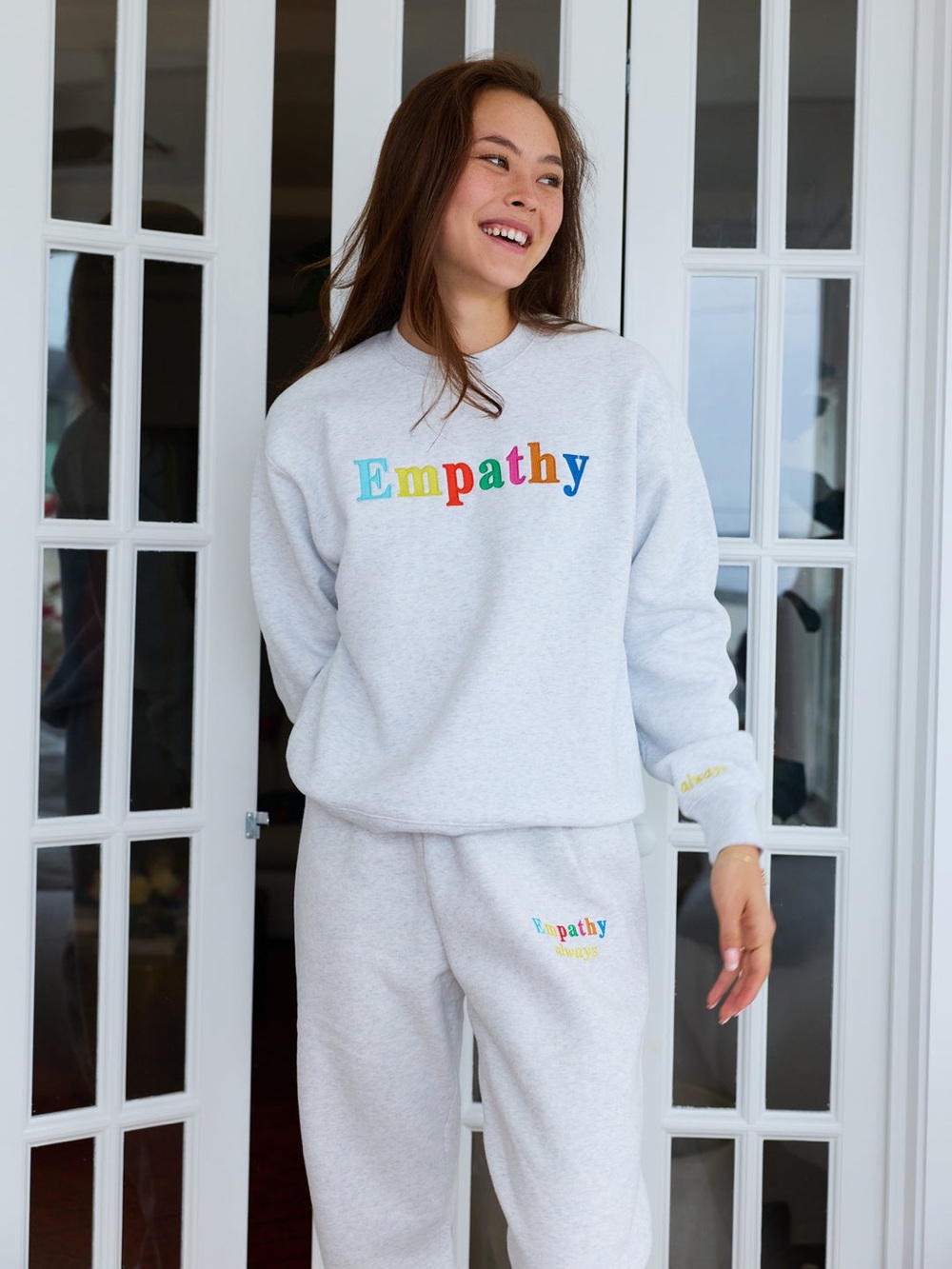 Empathy Embroidered Grey Sweatshirt and Jogger Set